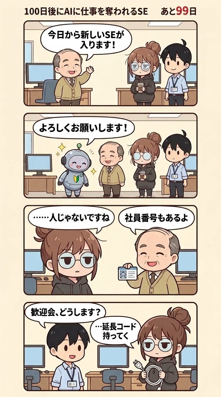 1日目「新しいSEです」の4コマ
