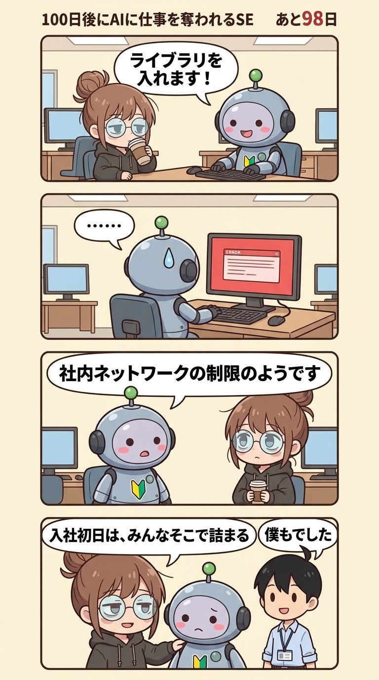2日目「ようこそ弊社へ」の4コマ
