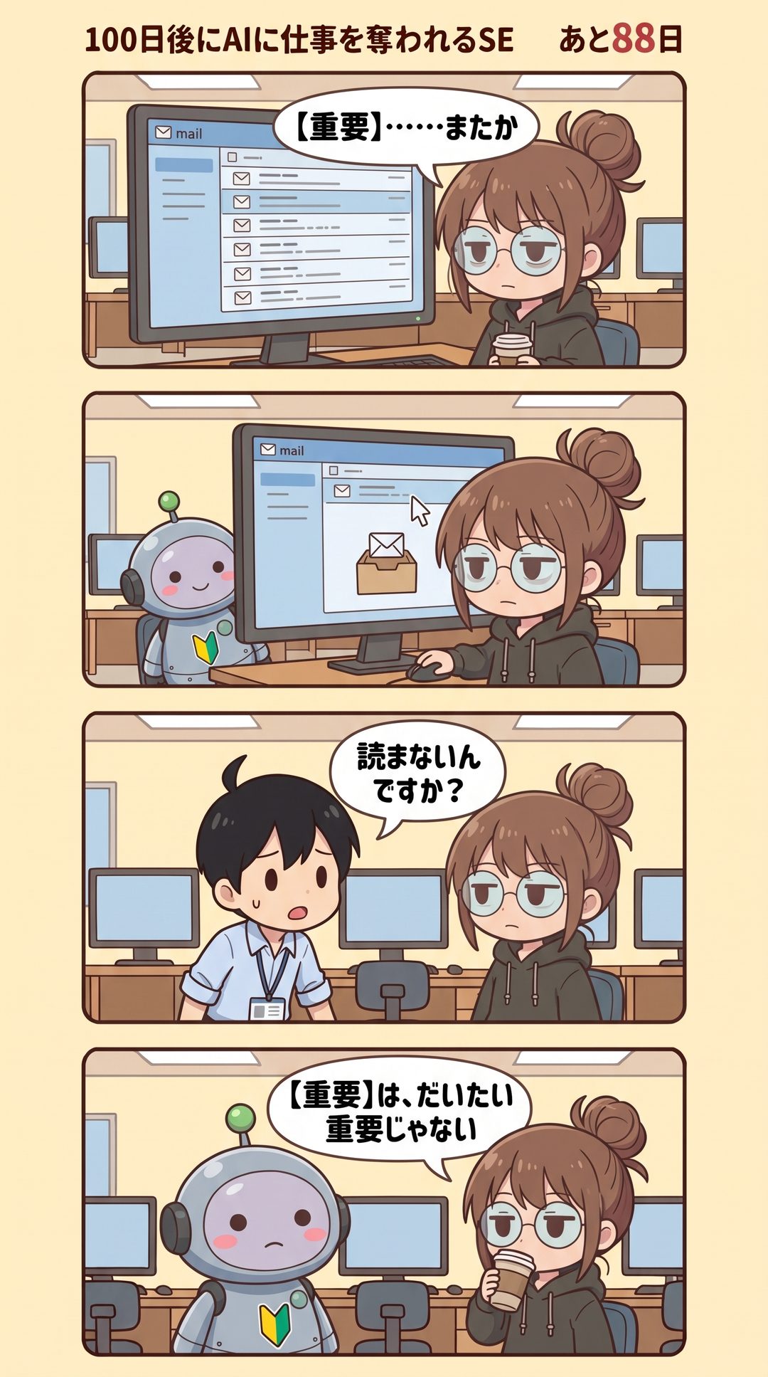12日目「お知らせメール」の4コマ