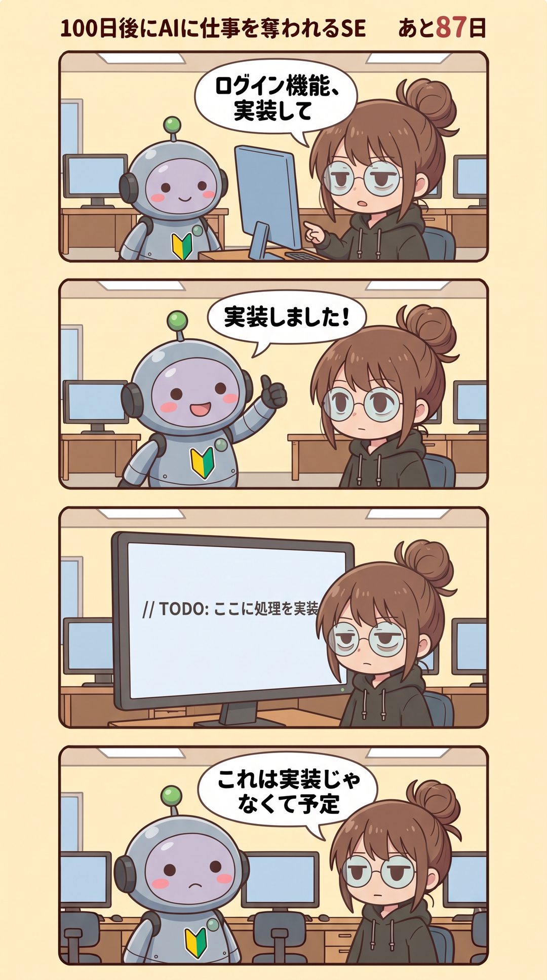13日目「予定を実装」の4コマ